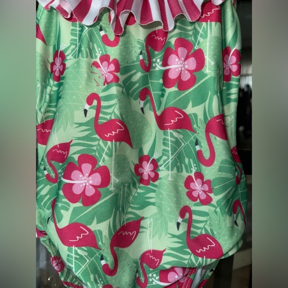 Flap Happy one piece swimsuit flamingo print ruffle toddler girl tropical floral - Picture 5 of 8